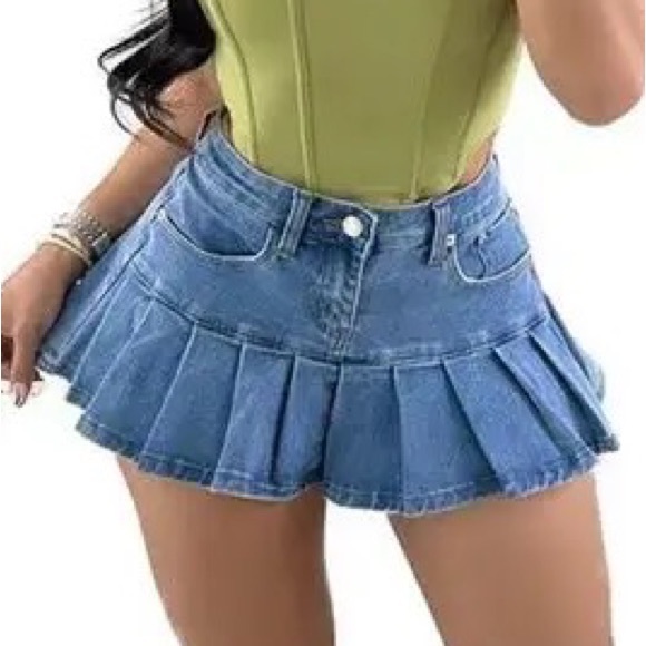 Y2K Blue Denim Pleated Skirt Women - Picture 1 of 2